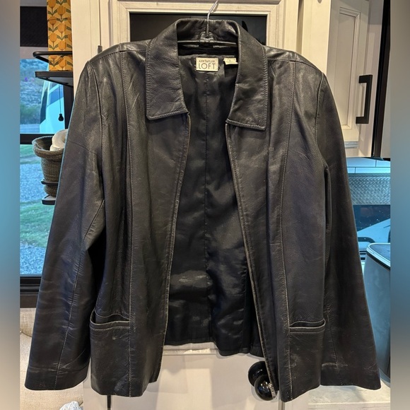Vintage Ann Taylor LOFT Classic minimalist Black Leather Jacket size Large - Picture 4 of 5